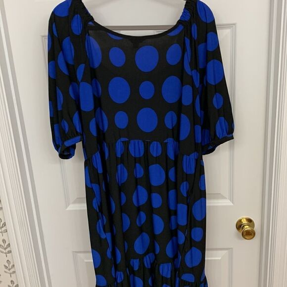 Cato Size 18/20 BoHo dress with large blue circles/polkadot - Picture 3 of 11